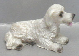Dollhouse Miniature White Dog - Laying Down